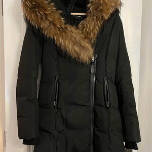 Mackage Black Puffer Coat with Brown Fur Trim